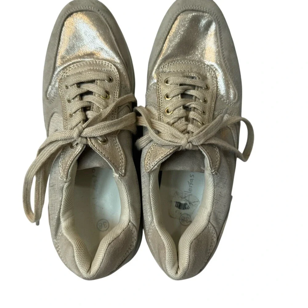 Alessya's Women's Gold and Cream‎ Sneakers, Size 38 (7.5), EUC